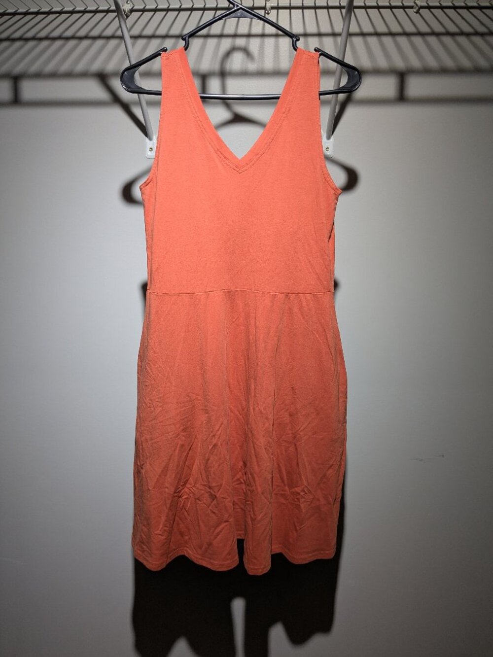 Pact Organic Cotton Sleeveless V-Neck Fit and Flare Mini Dress Orange Lg Pockets